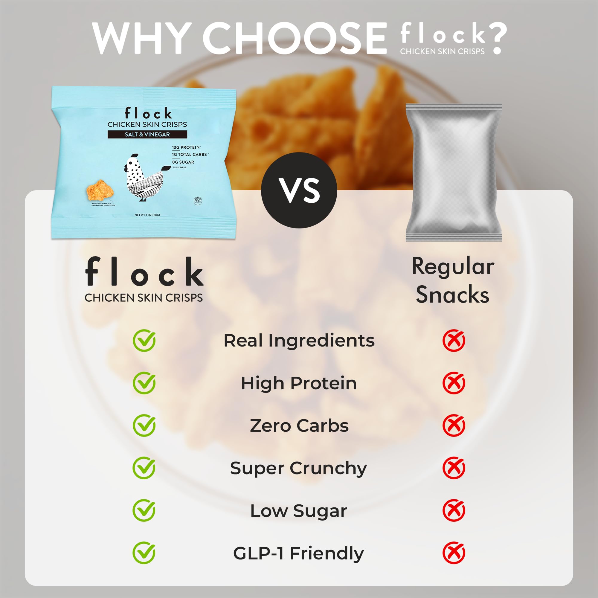 Flock chips in a dipping plate suggest meal prep and snack versatility.