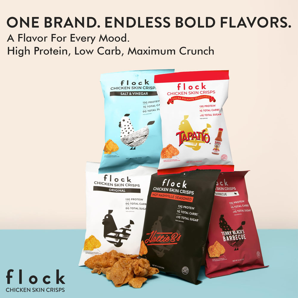 Flock family-pack display highlights bulk keto snack for sharing.