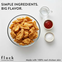 Flock serving bowl shot showcases crispy chips ready to dip.