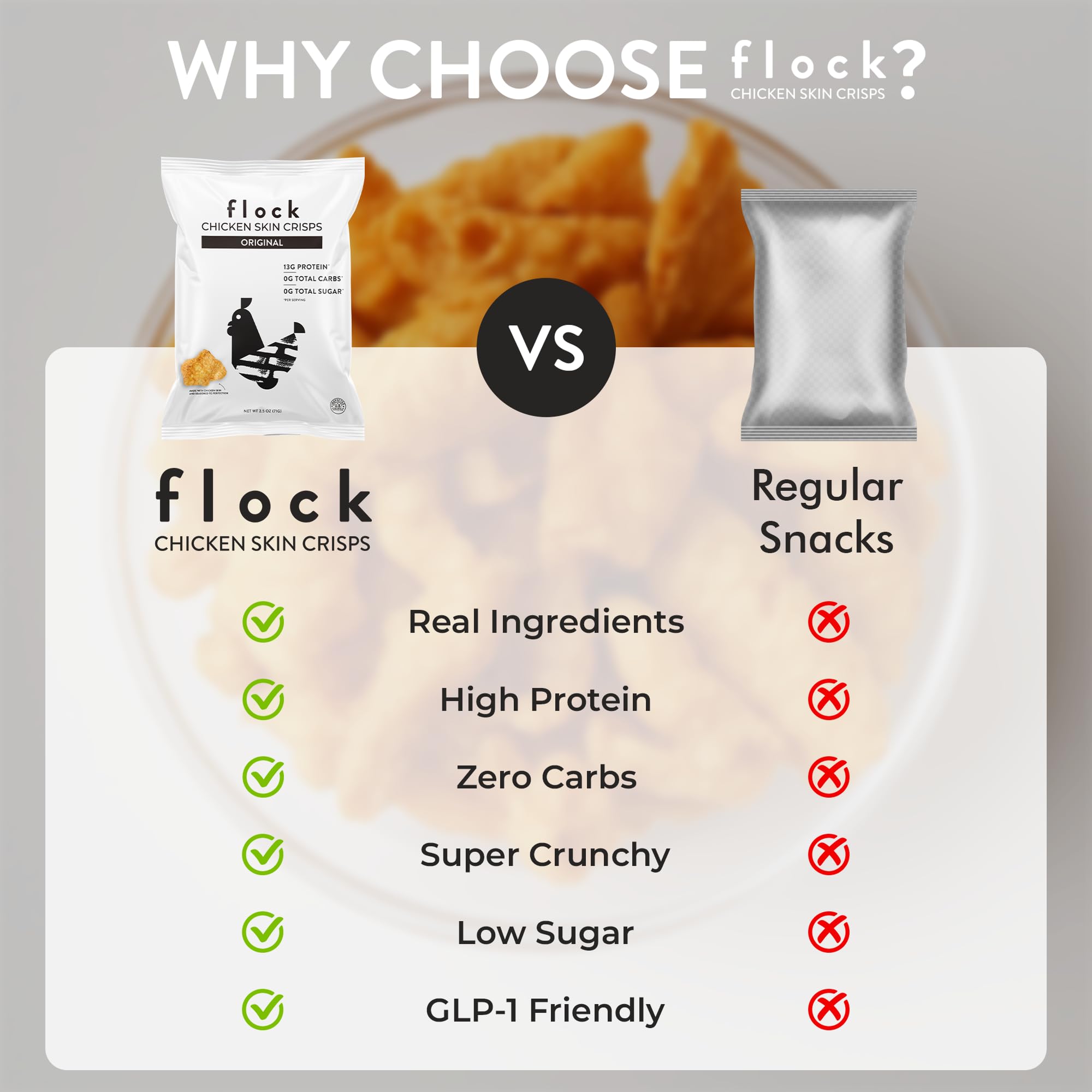 Flock protein crackers texture for diet-friendly snacking with dips.