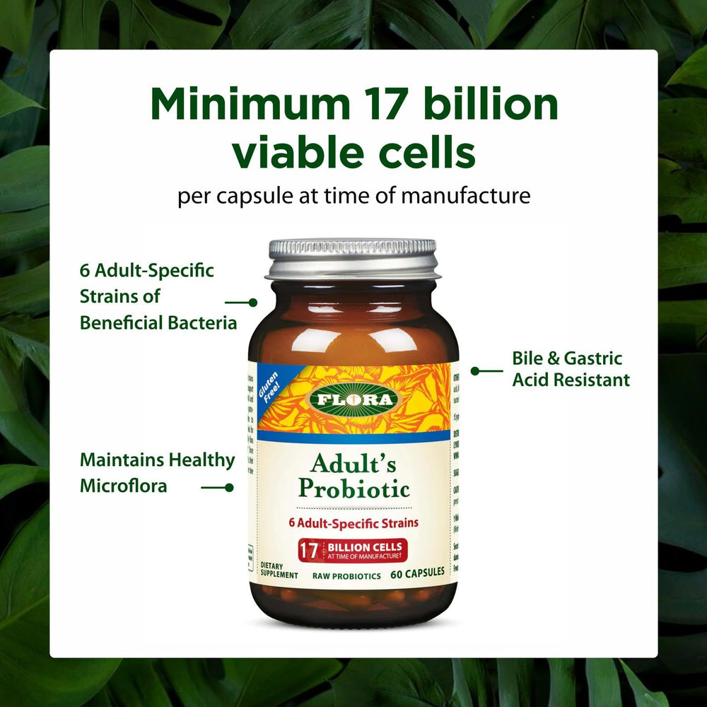 Flora Adults Probiotic daily use pictured as part of a routine for gut comfort.