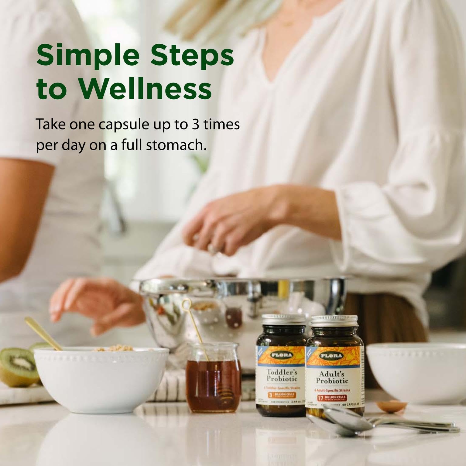 Flora Adults Probiotic vegetarian capsules for plant-based lifestyles.