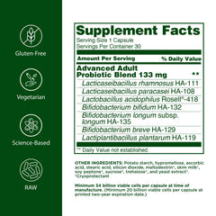 Flora Advanced Adults Blend capsules provide convenient daily digestive support.
