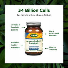 Flora probiotic packaging on shelf emphasizes senior-friendly probiotic blend.