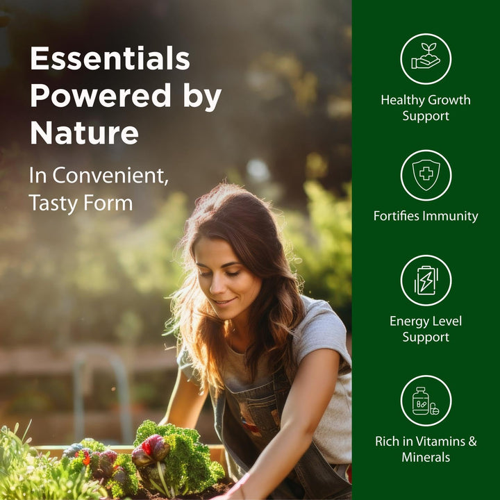 Flora Daily Multi Essentials+ label detail emphasizes vegan and gluten-free ingredients