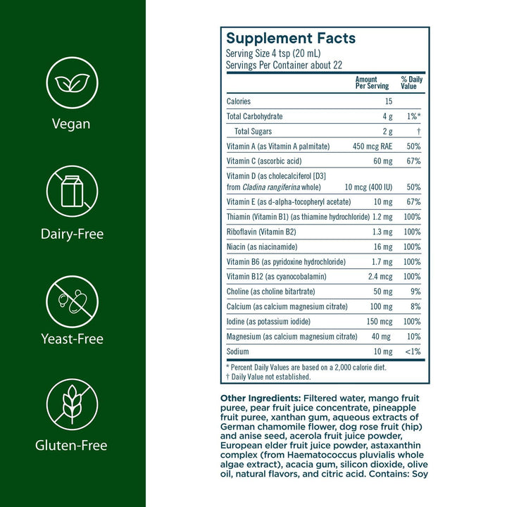 Flora Daily Multi Essentials+ pour into glass highlighting convenient serving