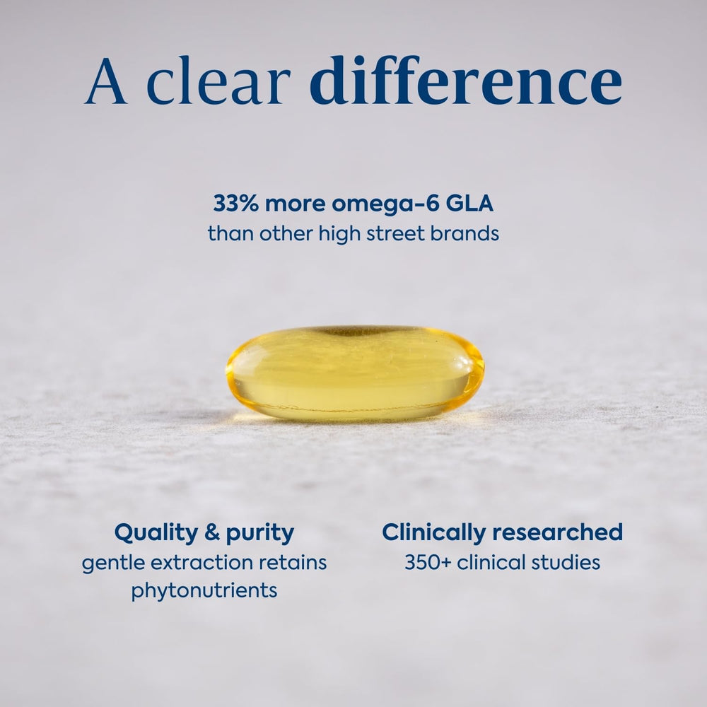 Close-up of Flora Efamol primrose softgels for daily skin support