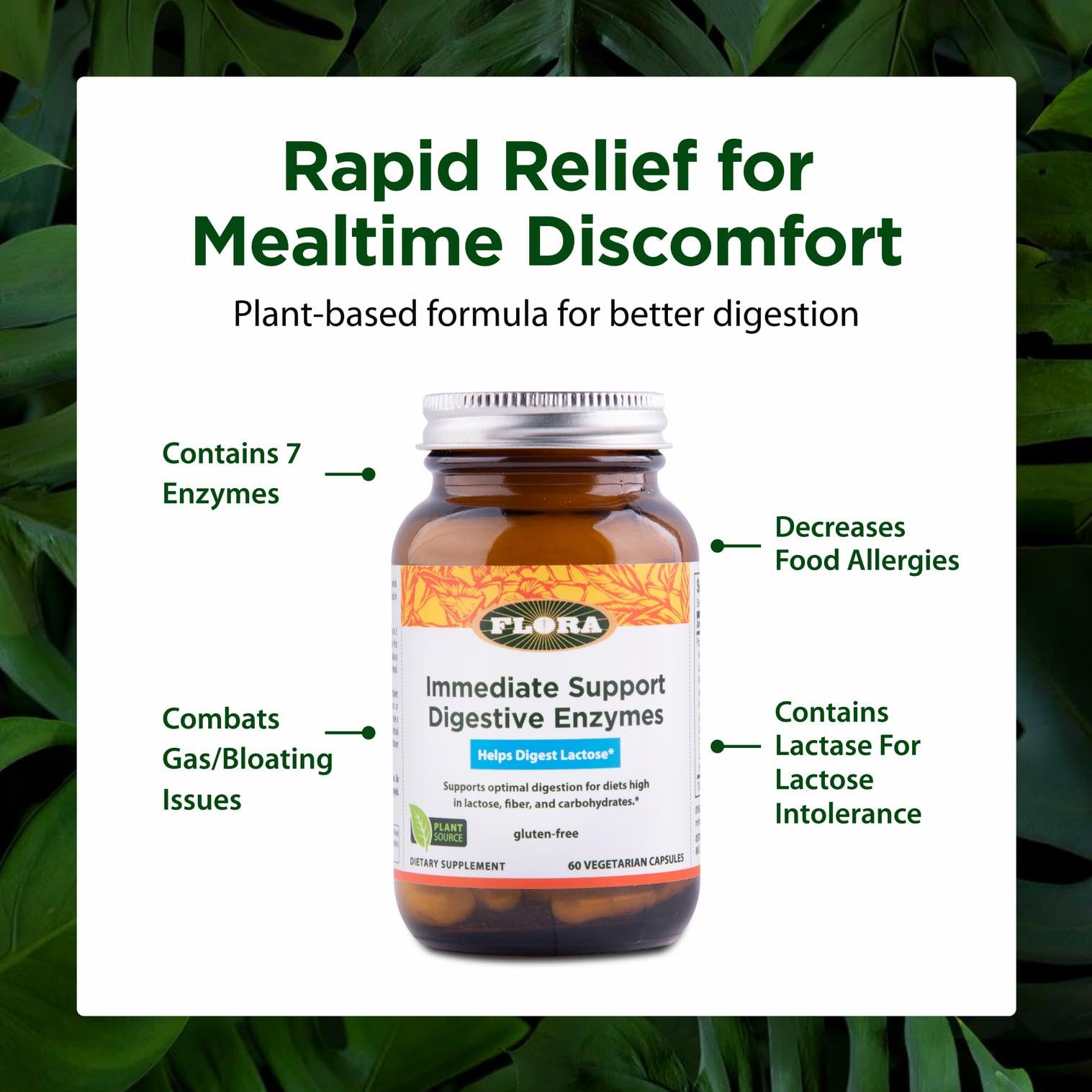 Flora Enzyme Blend label close-up showing lactase and vegan formula.