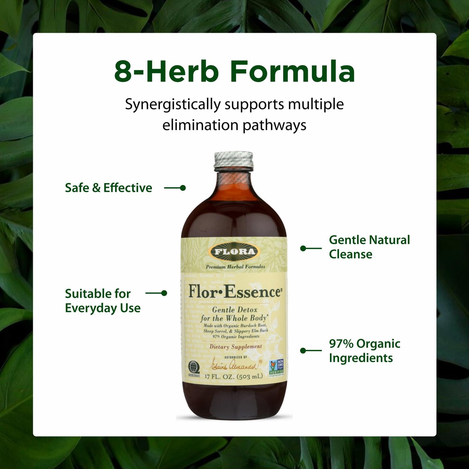 Flora Flor-Essence bottle dosage measuring shows easy 2 oz measure.