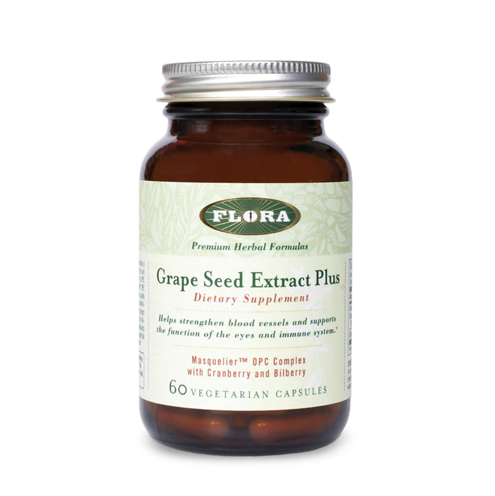 Flora Grape Seed Extract Plus bottle for daily immune and cellular support.