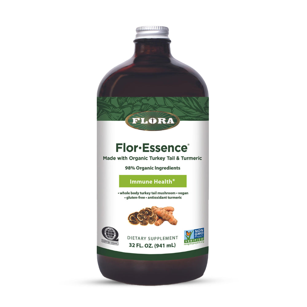 Flora Flor-Essence bottle for daily immune support and cellular wellness.