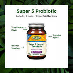 Flora oral probiotic lozenge shown benefiting gums, teeth, and breath balance.