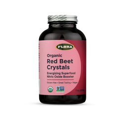Flora Organic Red Beet Crystals packaging highlights vegan, non-GMO quality.