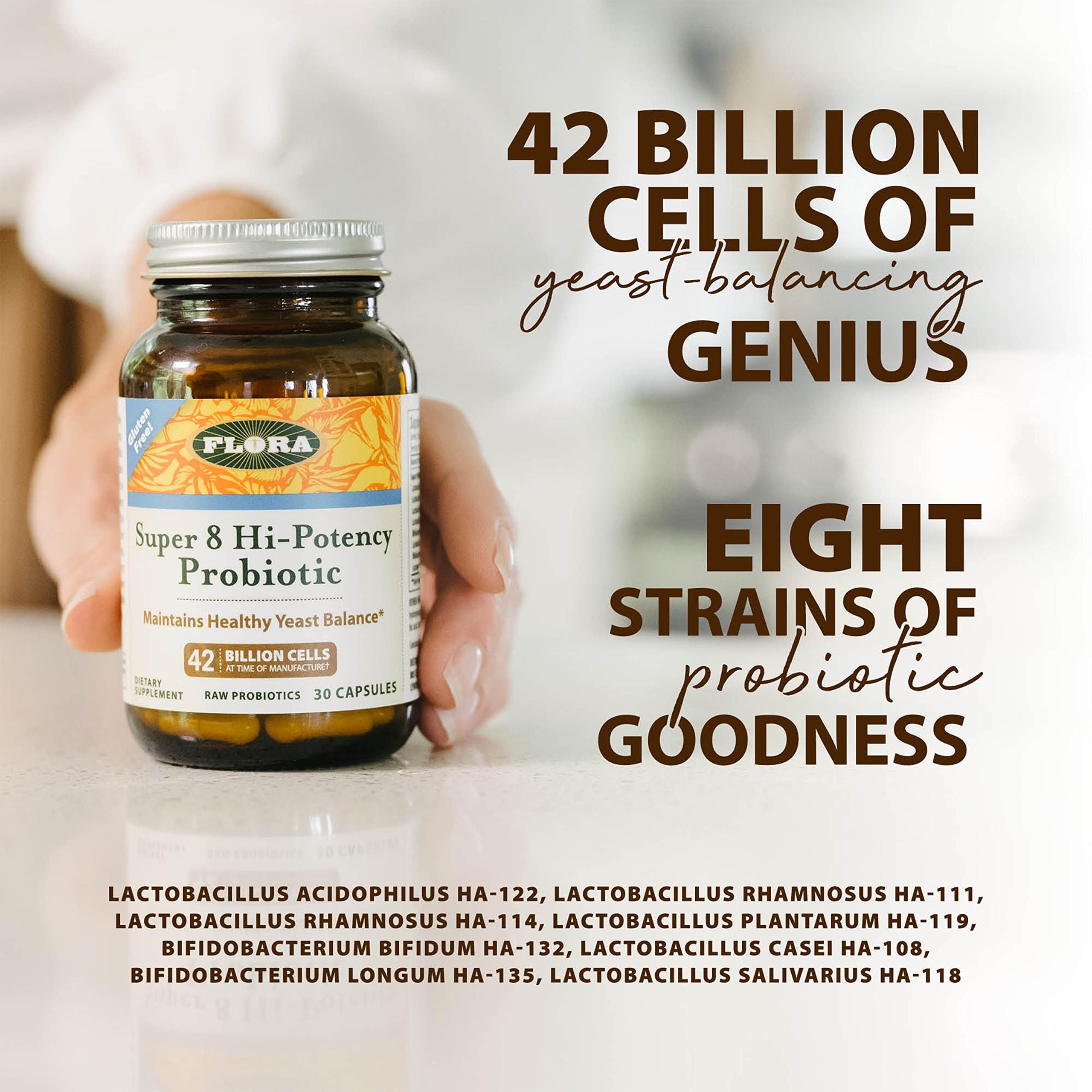 Flora Super 8 capsules close-up ready for daily use