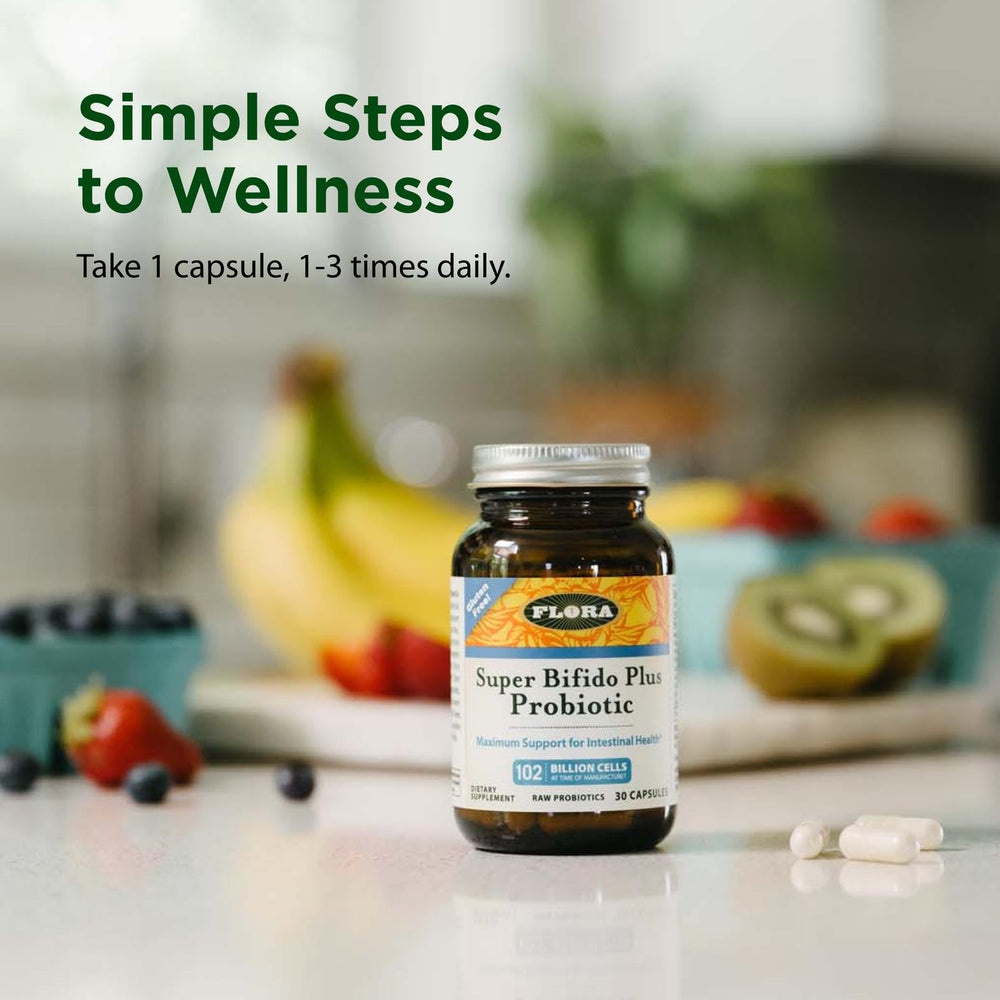 Flora Super Bifido Plus compact travel pack with capsules.