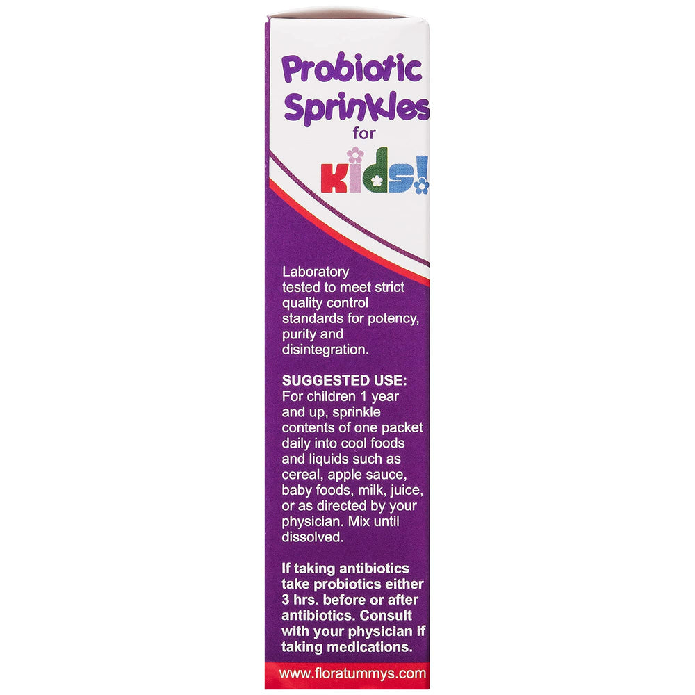 FloraTummys Probiotic Sprinkles on food demonstrates easy sprinkle-in use for meals.