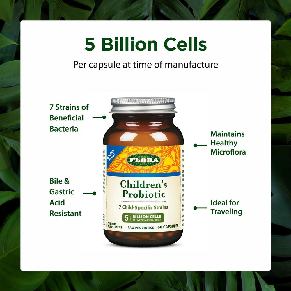 Capsules being dispensed from Flora Udo's Choice Children's Probiotic for easy daily dosing.