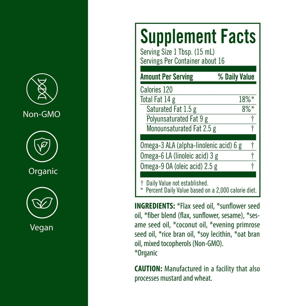 Flora Udo's Omega 3-6-9 pour highlights a nutty flavor for meals