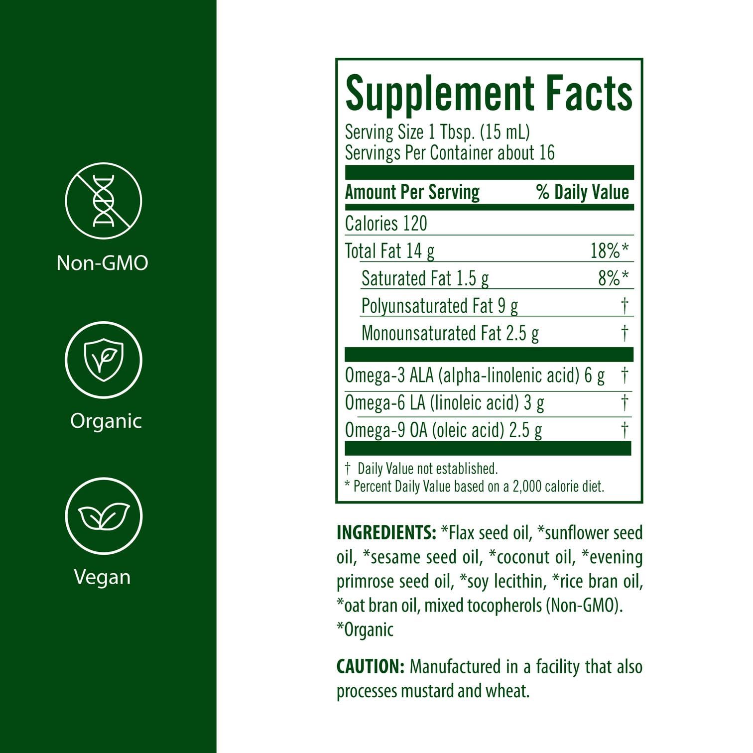 Flora Udo's Omega 369 pour shows a light nutty drizzle