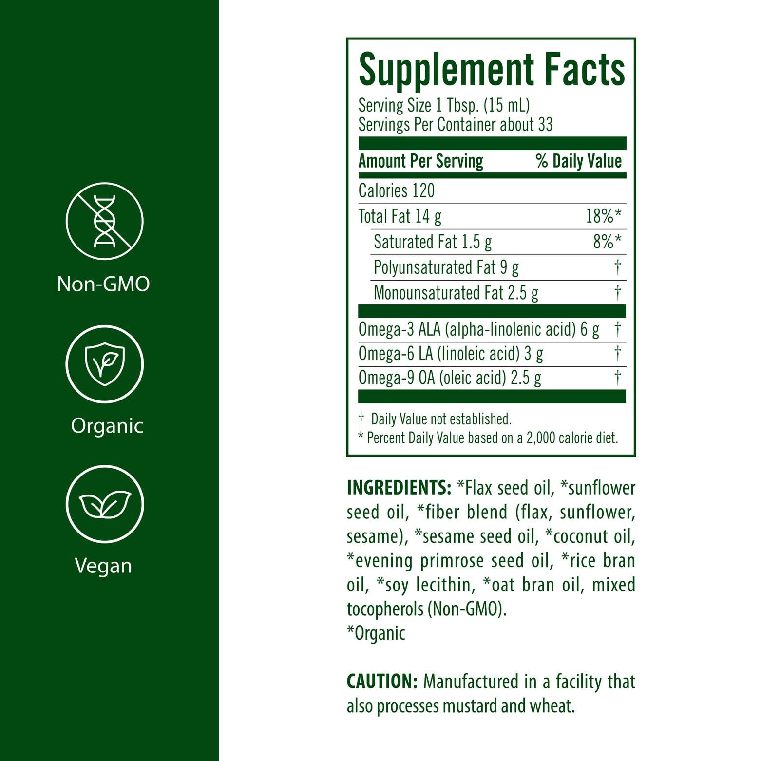 Close-up of Flora Udo's Omega oil pour highlighting 2:1:1 fatty acid balance