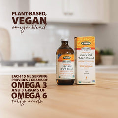 Flora vegan DHA algae oil label emphasizes plant-based omega source.