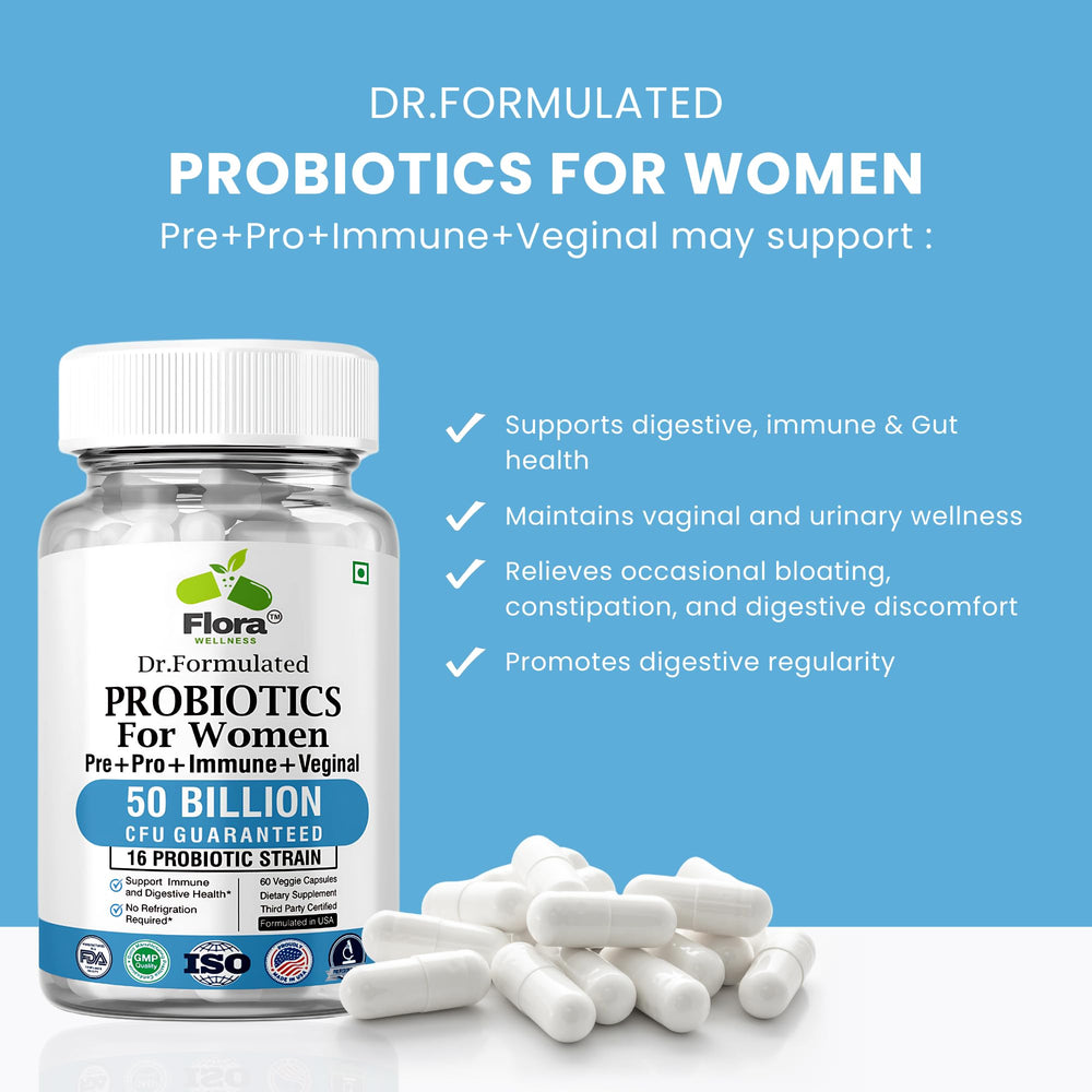 FLORA WELLNESS Probiotics for Women capsules close-up for gut health