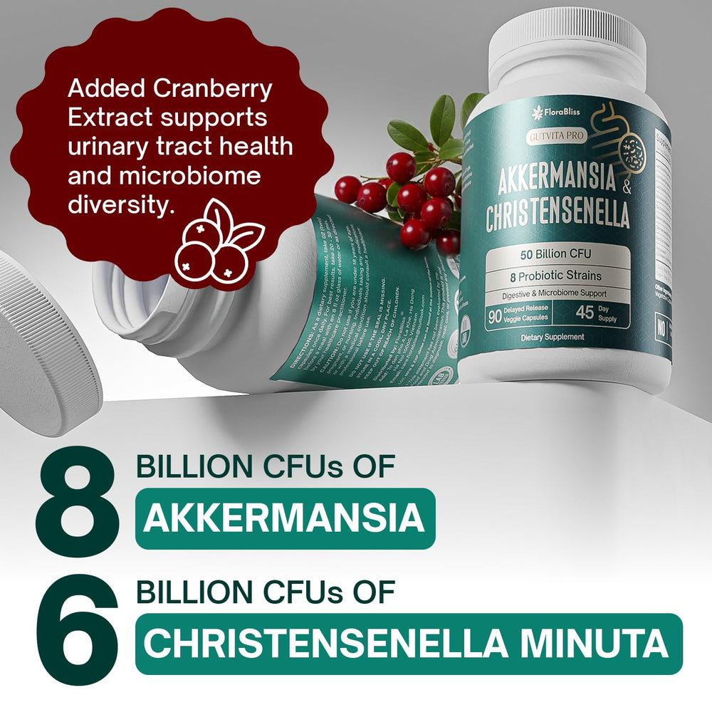 FloraBliss delayed-release capsules close-up for gut delivery.