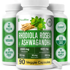FloraBliss Rhodiola Rosea bottle front view for daily energy support