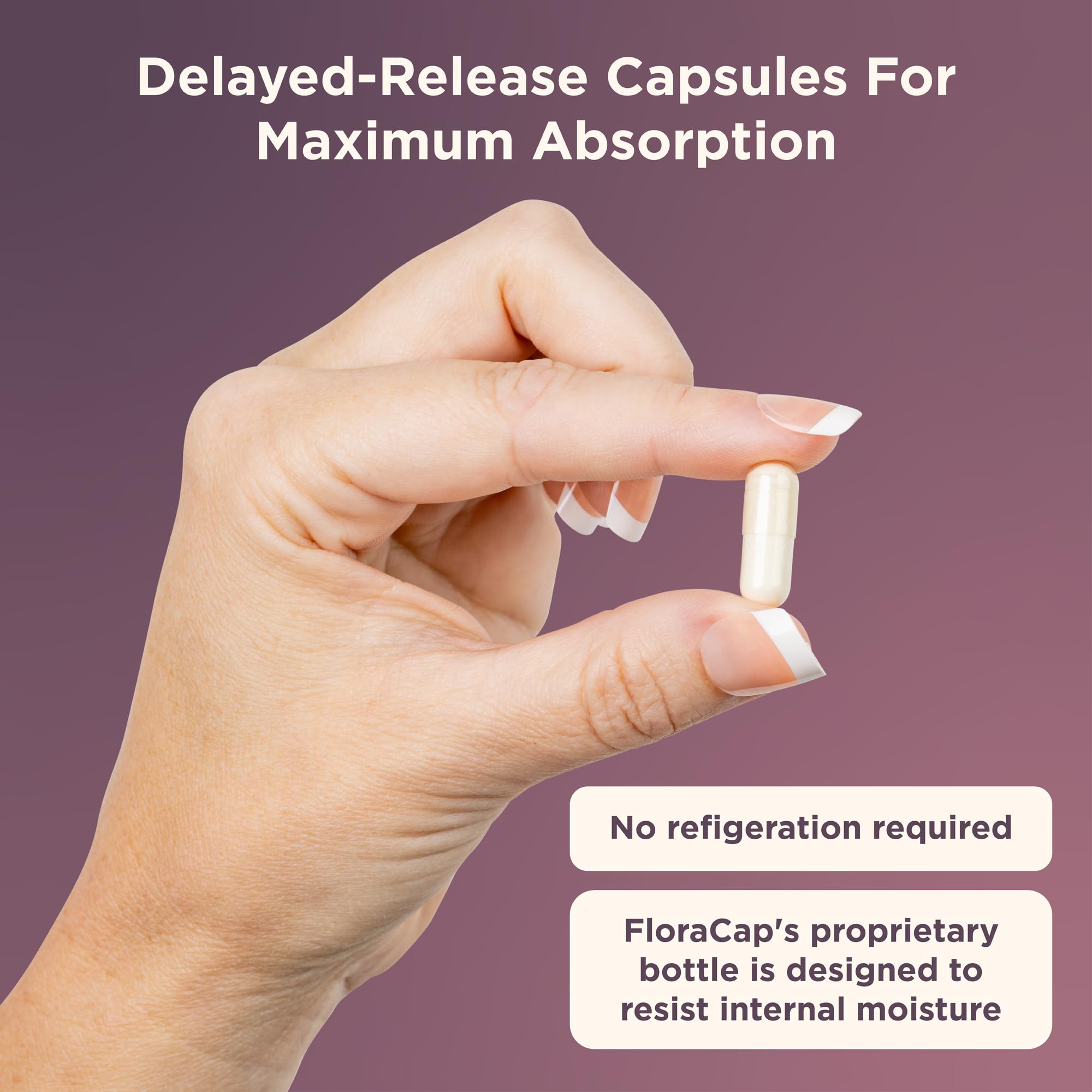 FloraCap delayed-release capsule protecting bacteria through stomach