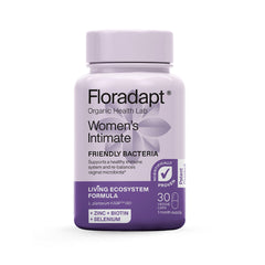 Floradapt Women's Intimate Probiotics bottle on a clean surface supports vaginal health