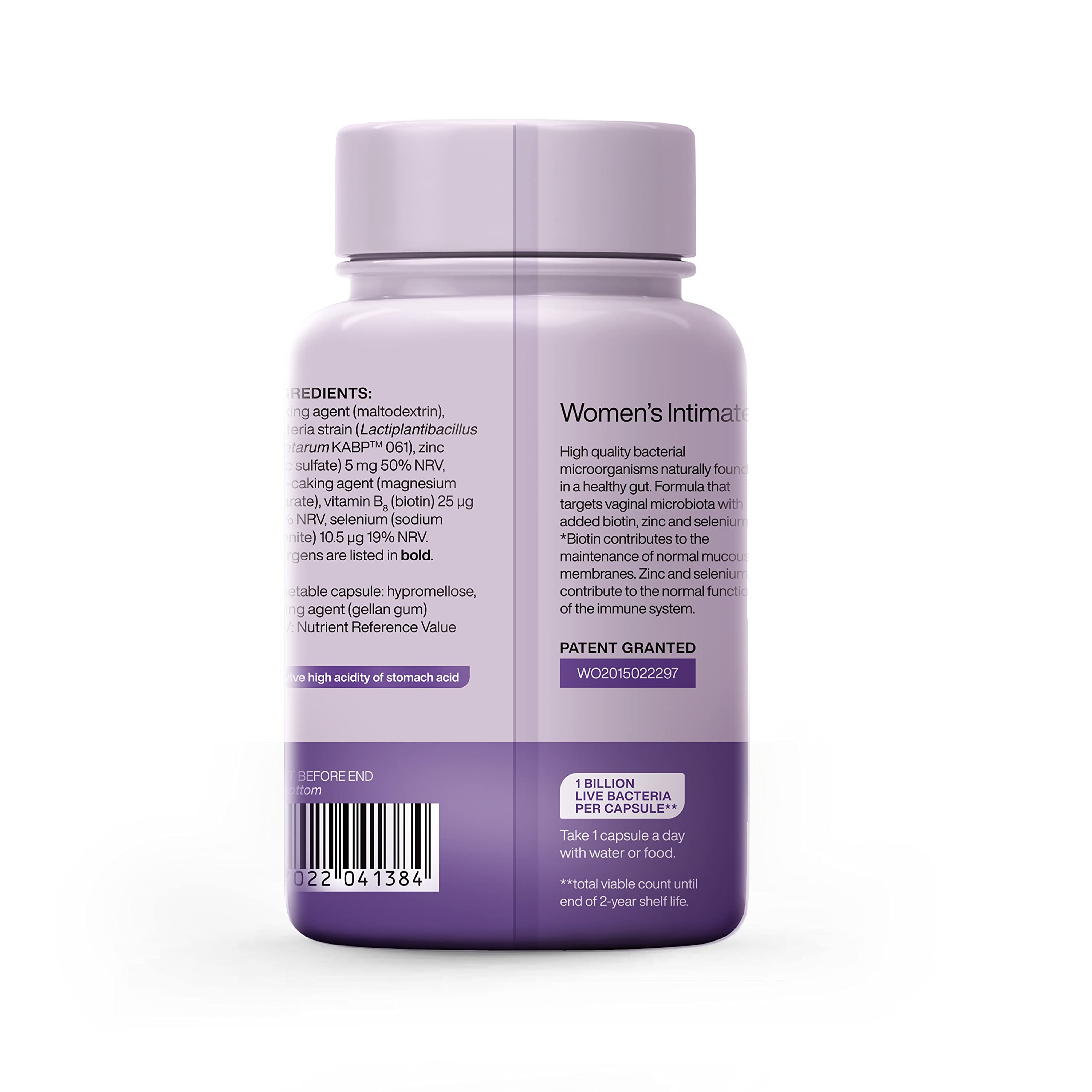 Floradapt Women's Intimate Probiotics capsules closeup, vegan daily use