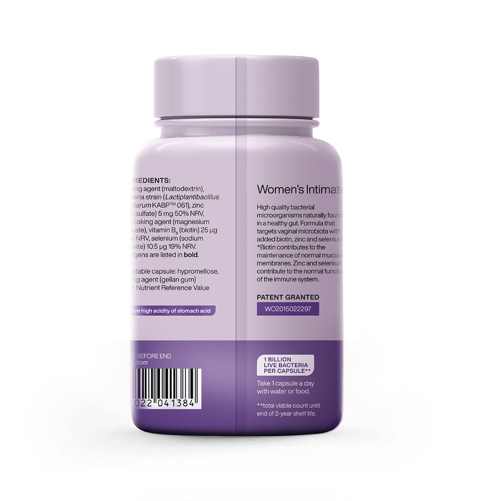 Floradapt Women's Intimate Probiotics capsules closeup, vegan daily use