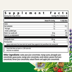 Floradix Ashwagandha liquid label showing clean, German-made purity and vegan formula.