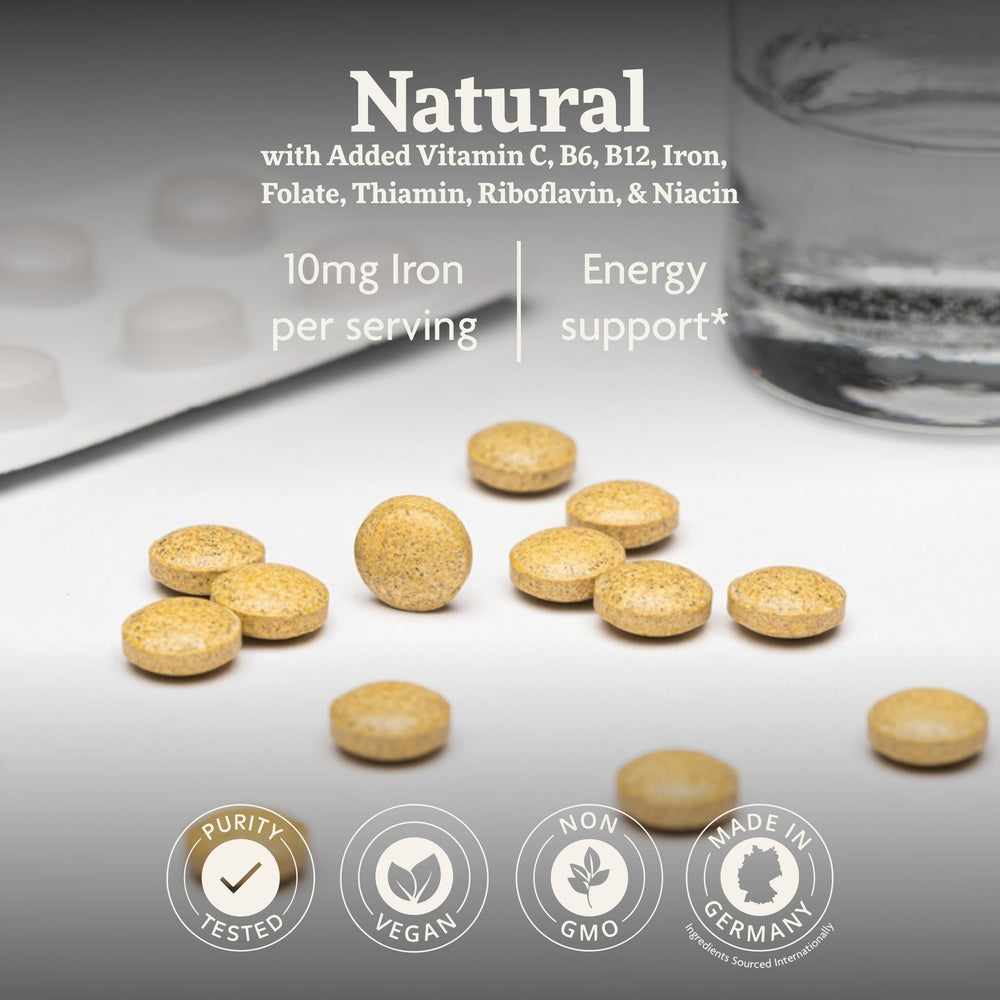 Floradix box highlights vitamin B complex and vitamin C.