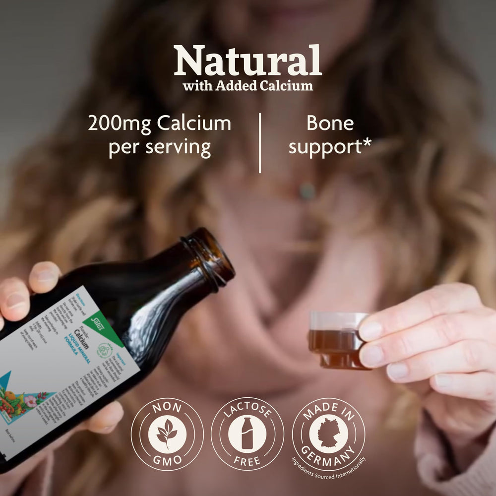 Herbal blend in Floradix calcium formula close-up.