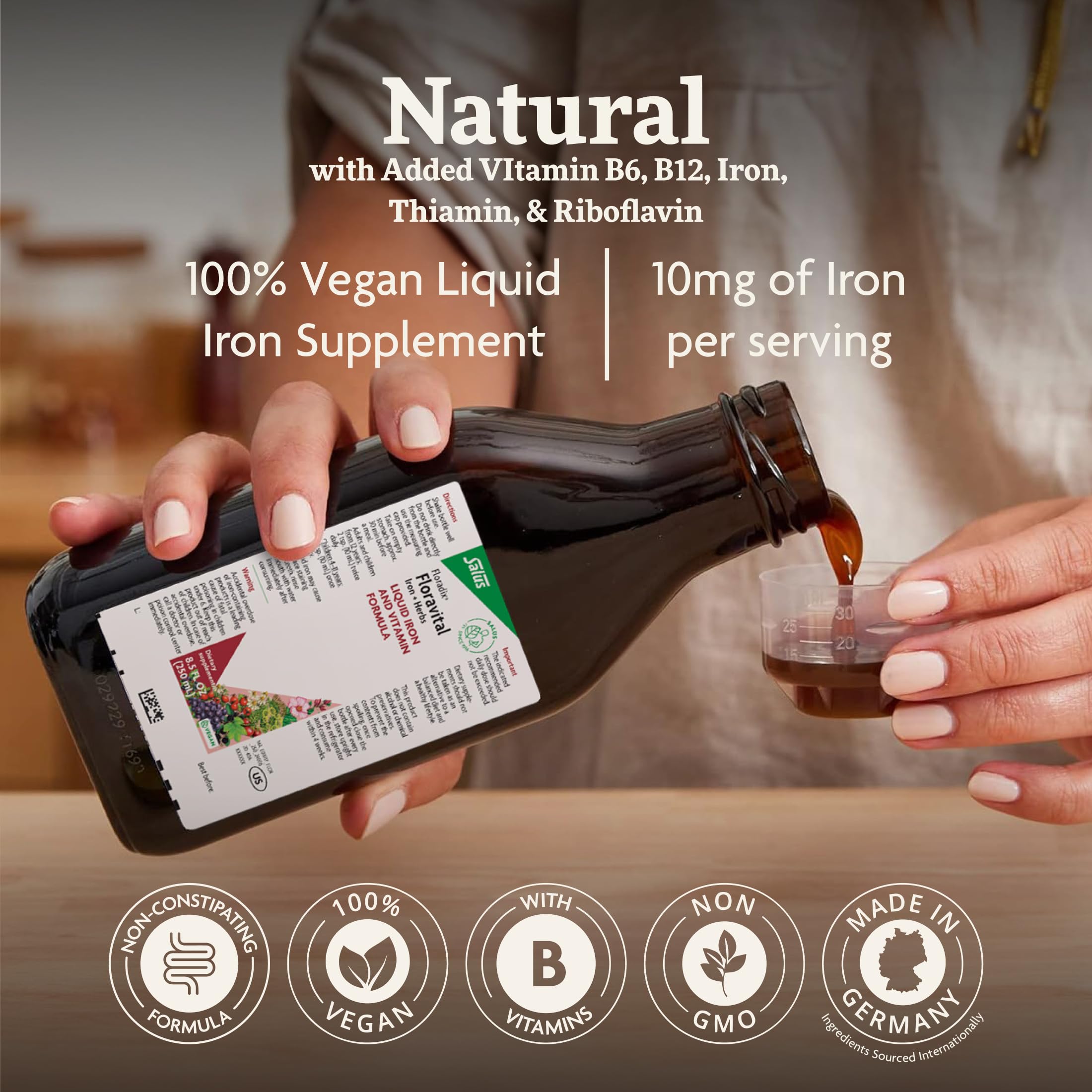 Floravix Floravital ingredients label close-up highlighting vitamin C and B vitamins