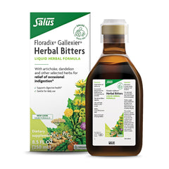 Floradix Gallexier bottle being poured for gentle digestive support