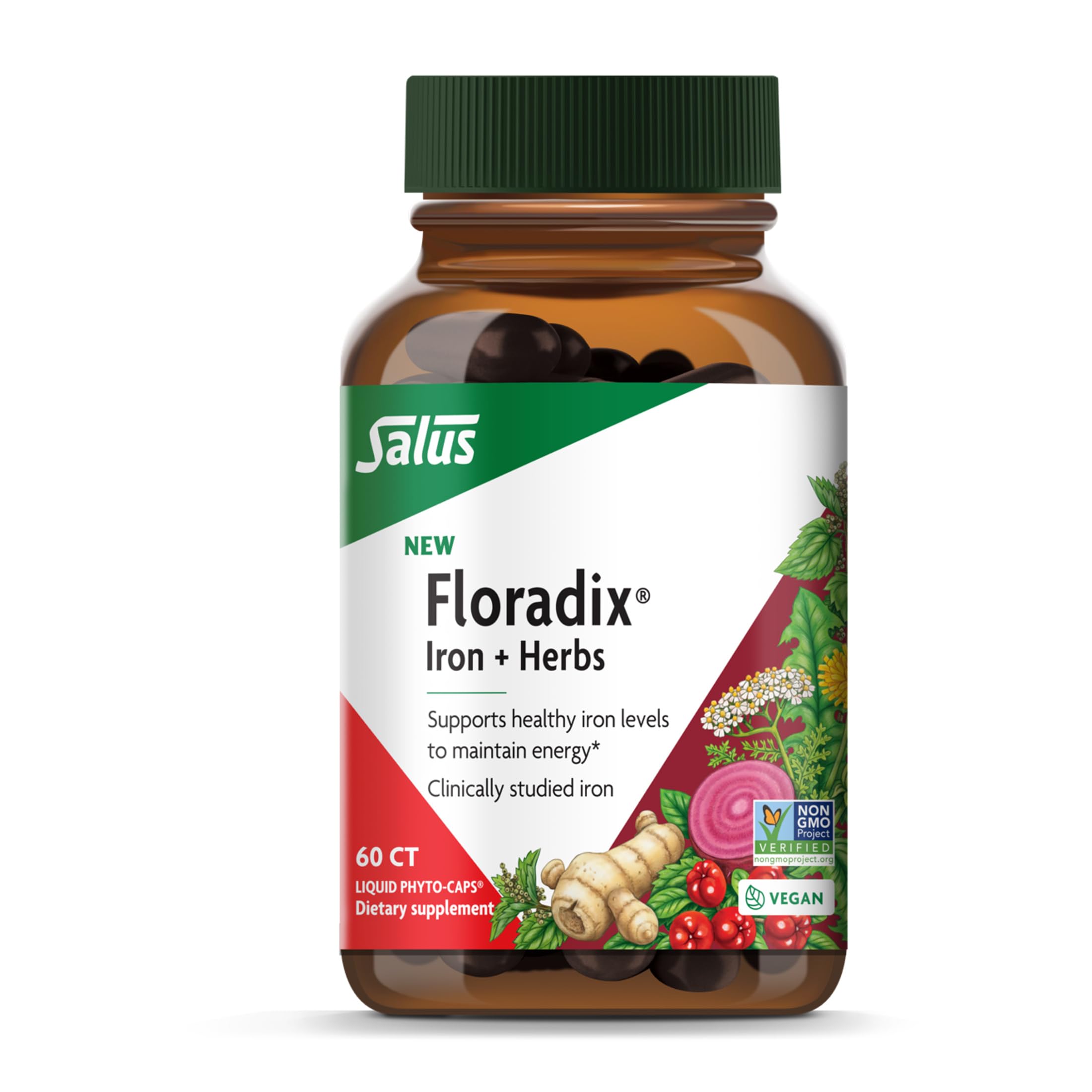 Floradix Iron + Herbs liquid bottle for potential energy support.