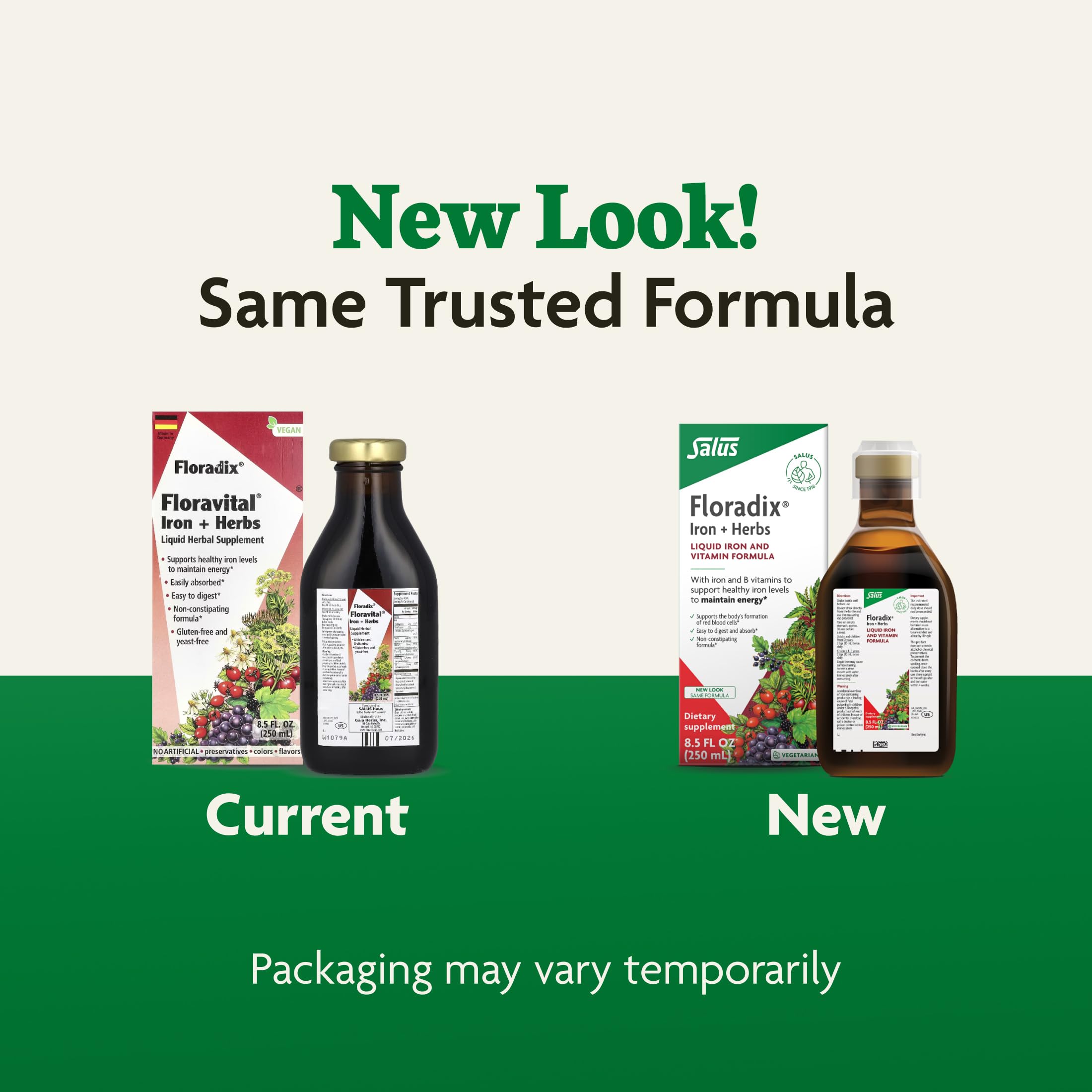 Floradix Iron & Herbs side view emphasizes compact packaging.