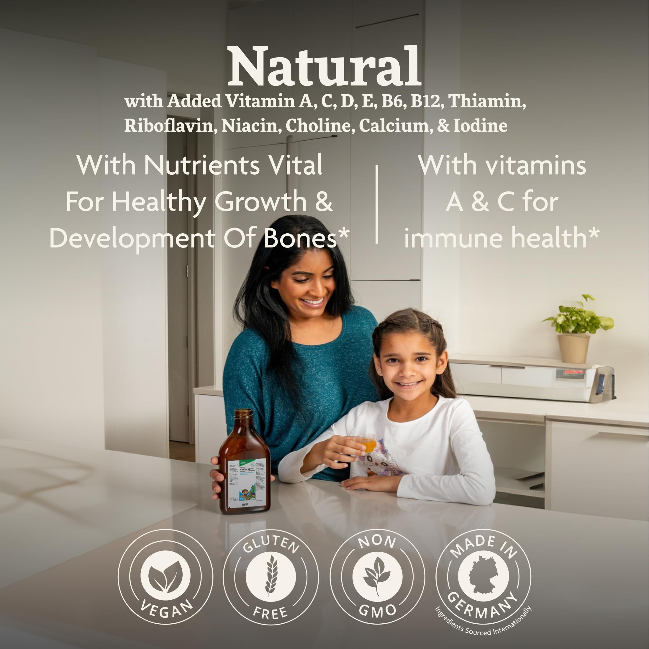 Floradix Kinder Love kid taking dose, showing child‑friendly liquid format.