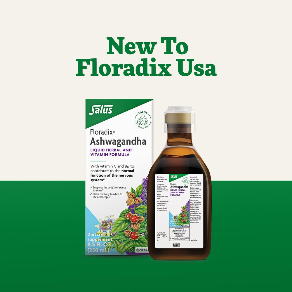 Floradix vegan non-GMO formula banner signaling allergen-friendly choice.