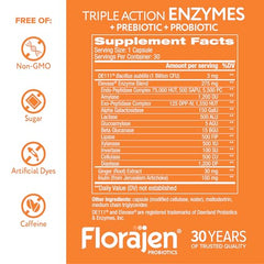 Florajen Digestive Enzymes bottle being poured for easy daily use.