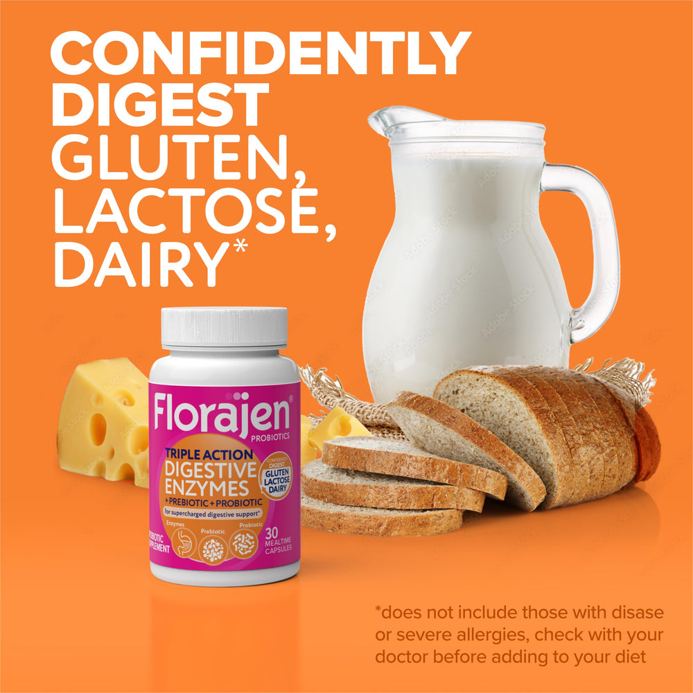 Non-GMO label on Florajen Digestive Enzymes packaging.