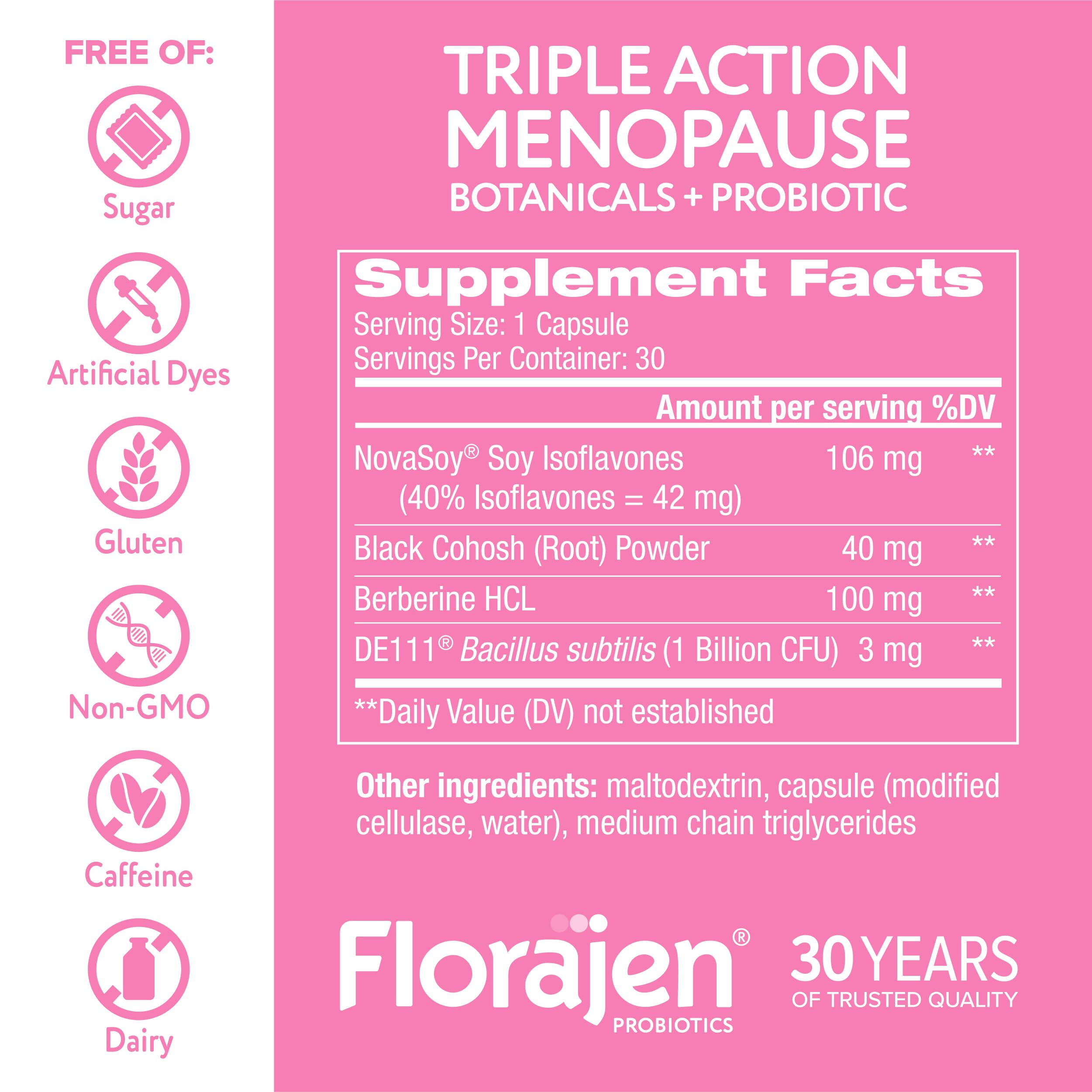 Florajen Triple-Action probiotic capsules close-up, ready to support digestion.