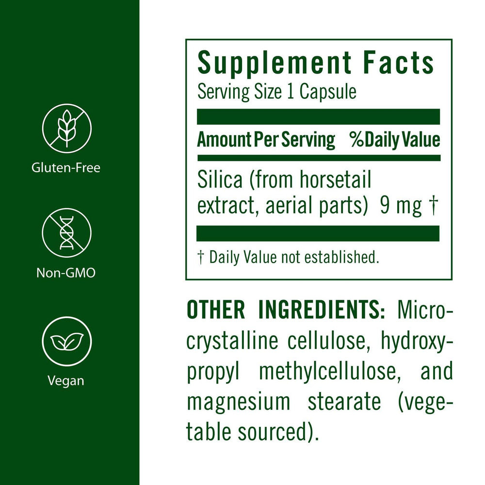 FloraSil capsules view highlighting vegan silica with minerals for daily beauty support.