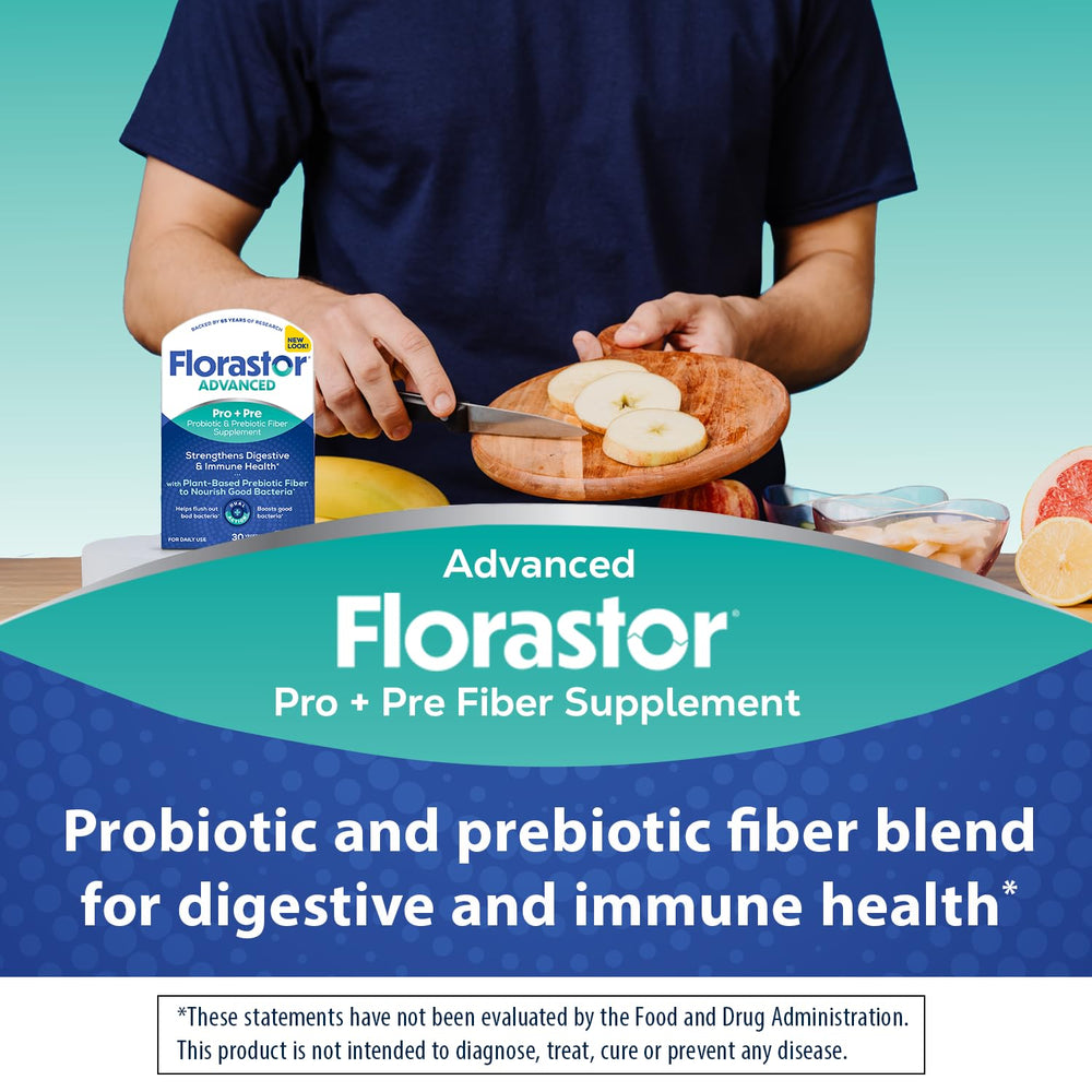 Florastor Select Pro+ packaging on shelf emphasizing gluten-free and non-GMO features