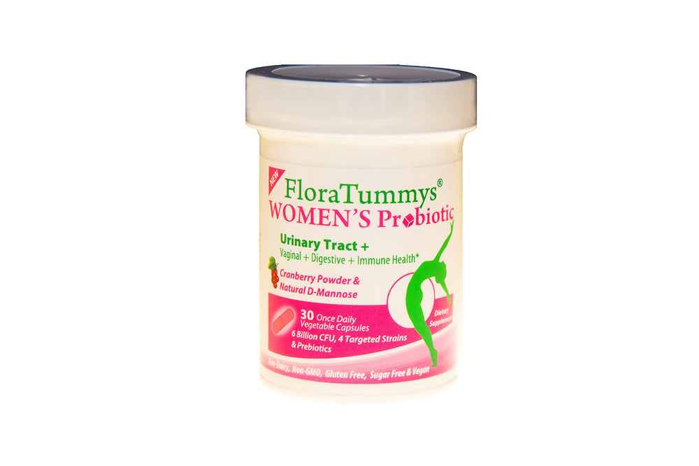 FloraTummys label closeup highlighting cranberry powder blend for urinary and digestive support