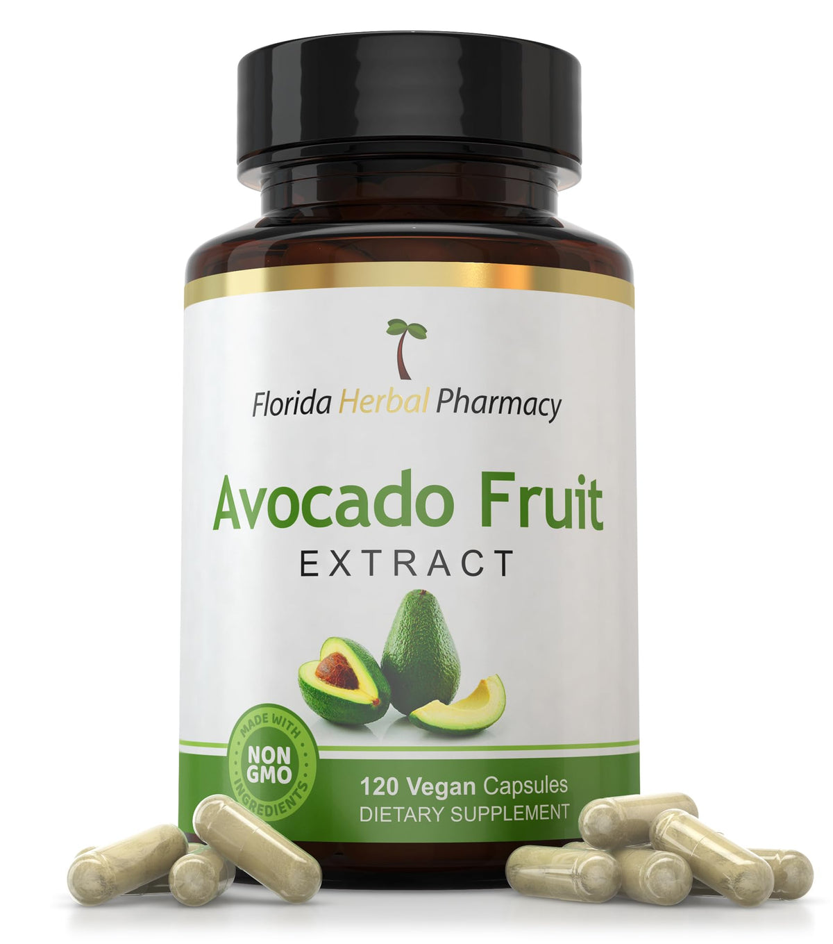 Florida Herbal Pharmacy avocado extract bottle close-up for daily wellness.