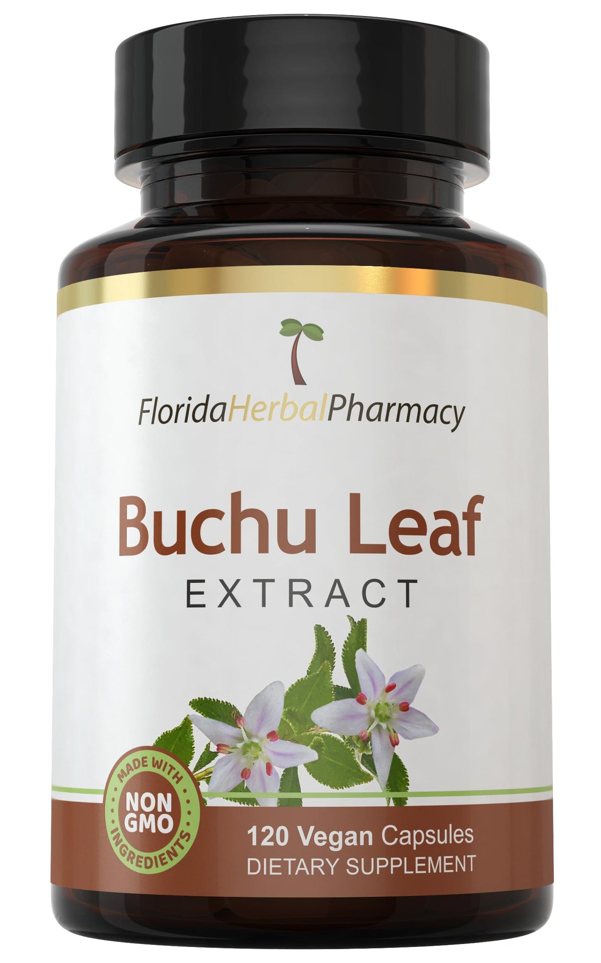 Florida Herbal Pharmacy Buchu Leaf Extract capsules bottle for daily wellness.