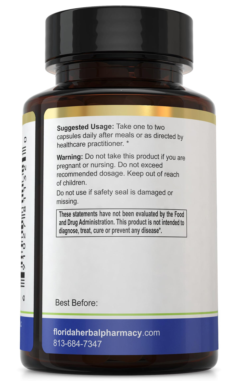 Florida Herbal Pharmacy lactoferrin capsules closeup emphasizes easy-to-swallow design.